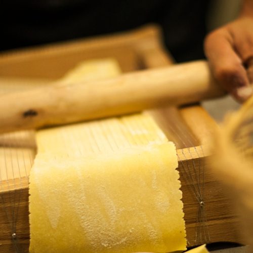 Homemade Tagliatelle with chitarra machine