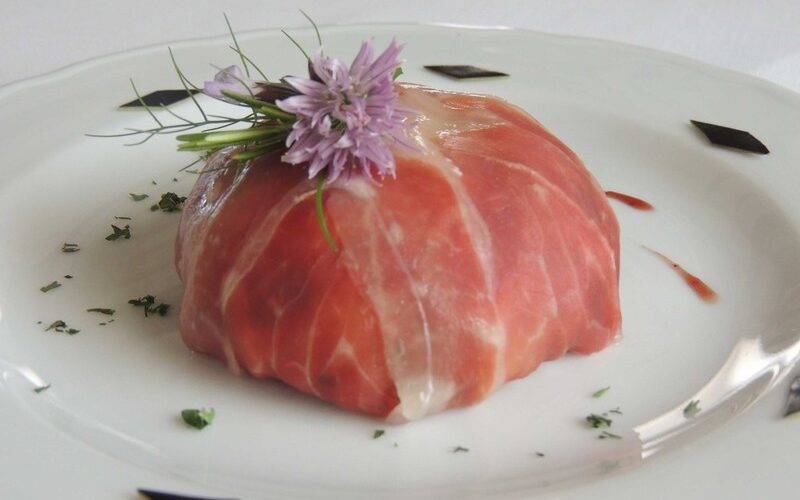 Mushroom risotto in Parma ham