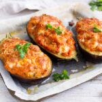 Oven baked stuffed aubergines